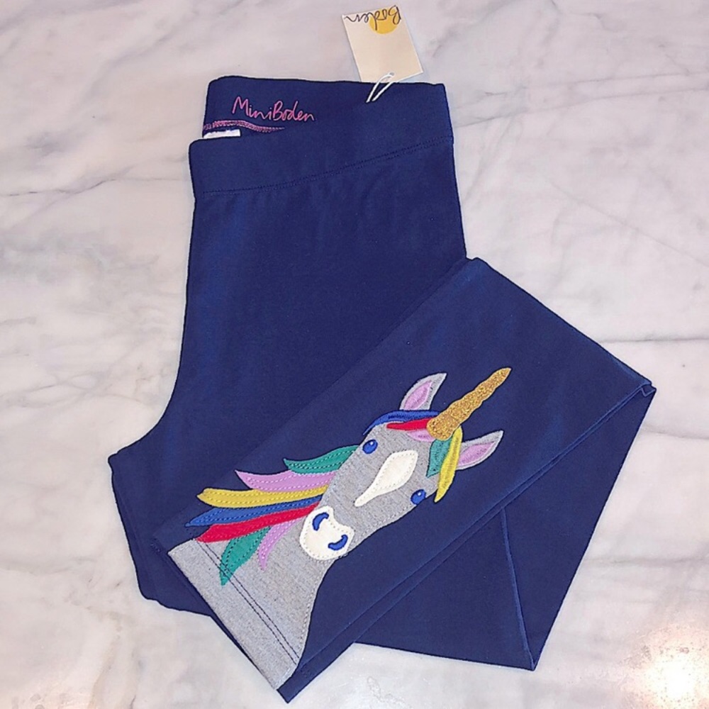 Mini Boden College Navy Blue Unicorn Leggings